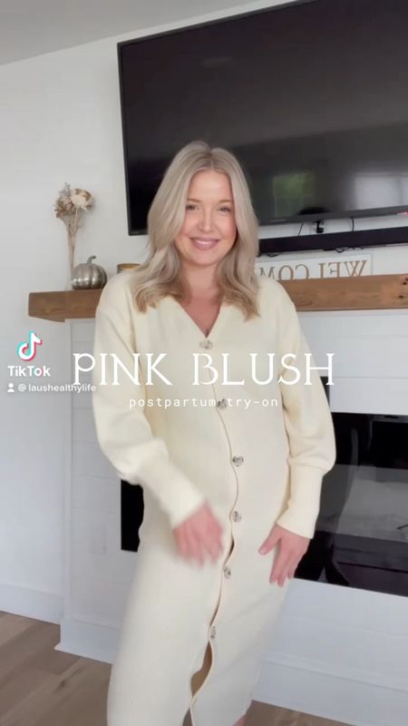 Pink Blush postpartum try on // wearing a small in everything! Code: LAUSHEALTHYLIFE25 

#LTKSeasonal #LTKHoliday #LTKfamily