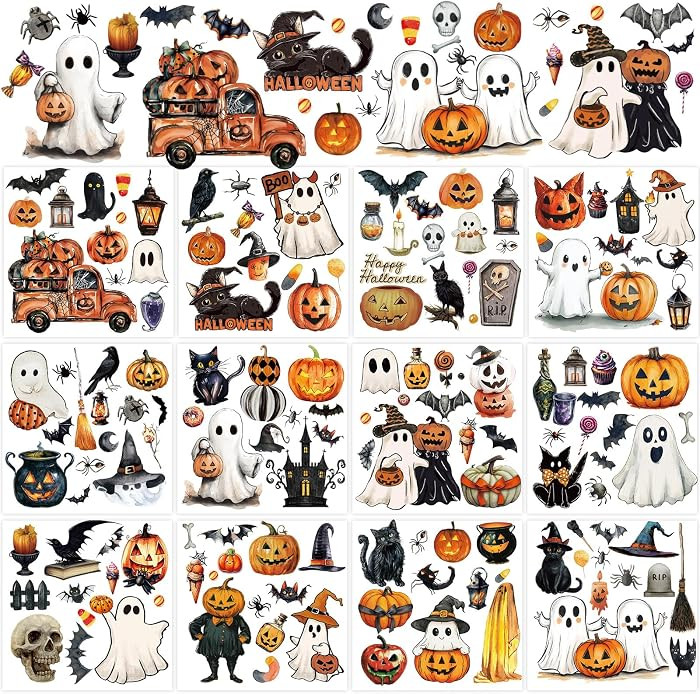 Whaline 12 Sheets Halloween Rub on Transfer for Crafts Pumpkin Ghost Black Cat Rub on Transfer St... | Amazon (US)