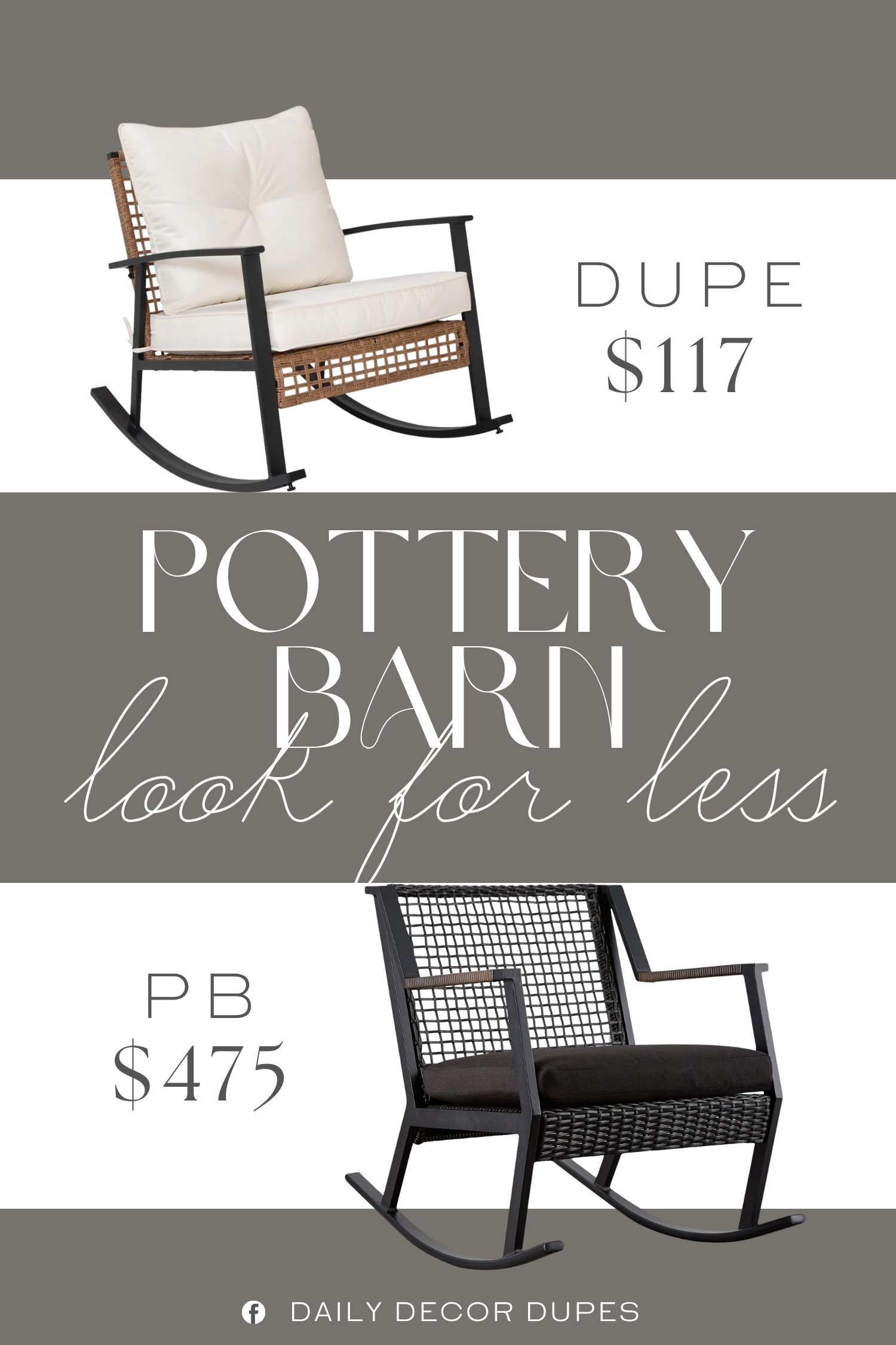The Pottery Barn Klein Wicker Rocking Outdoor Lounge Chair combines a gently curved rocking base, woven wicker construction, and plush cushion for a relaxed outdoor seating experience. This rocking lounge chair is a beautiful fit for a covered patio, porch, sunroom, or outdoor reading nook, especially when layered with soft textiles and natural accents. At around $117 compared with the $475 designer version shown, this style brings cozy resort-inspired comfort to your outdoor space at a more approachable price. 🌿🪑✨

Home more affordable option find similar look for less budget friendly affordable cheap cheaper beautiful pretty. Clearance sale coupon code discount code promo code luxury Inspo inspiration inspired by idea ideas Love like these? I share multiple every day in my FB group.
#PotteryBarnInspired #WickerChair #OutdoorRockingChair #WickerRockingChair #OutdoorLoungeChair #WickerPatioFurniture #PorchFurniture #OutdoorSeating 

 #LTKHome