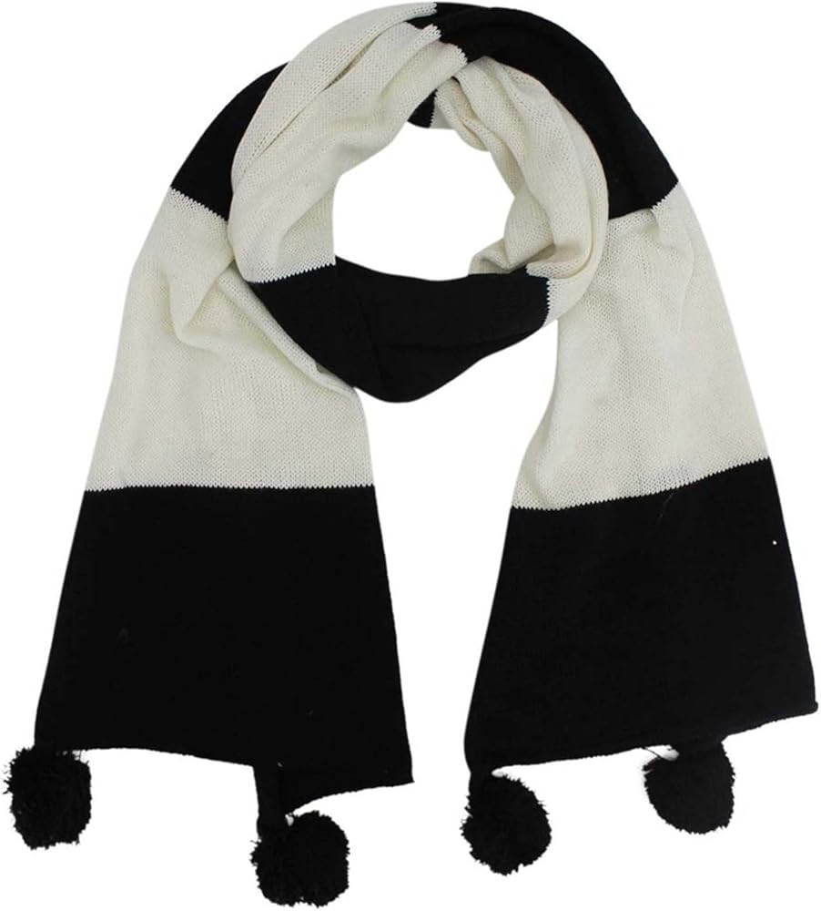 Luxury Divas Black & White Bold Color Block Scarf With Pom Poms | Amazon (US)