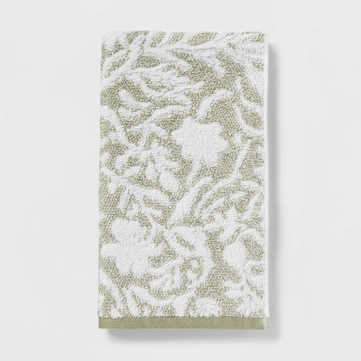 Performance Plus Hand Towel Light Green Floral - Threshold™: Cotton Jacquard, Fade-Resistant, OEKO-TEX Certified | Target