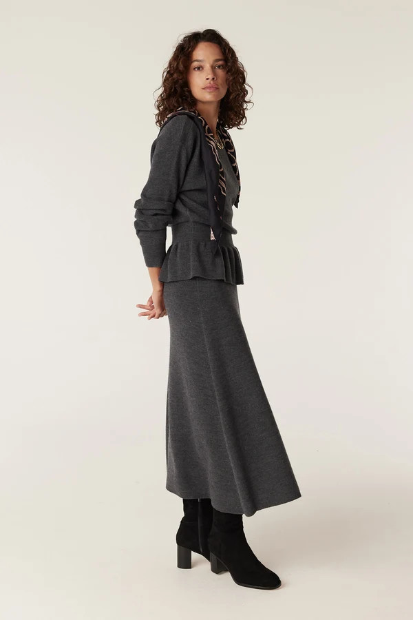Eloise Merino Wool Peplum Jumper - Charcoal | Cable Melbourne