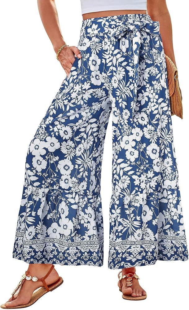 GRACE KARIN Women's 2026 Summer Wide Leg Palazzo Pants Elastic High Waisted Boho Casual Flowy Bea... | Amazon (US)