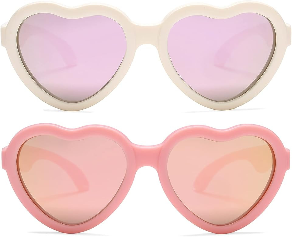Toddler Polarized Heart Shaped Sunglasses with Strap Rubber Flexible Frame for Children Age 0-24 Mon | Amazon (US)