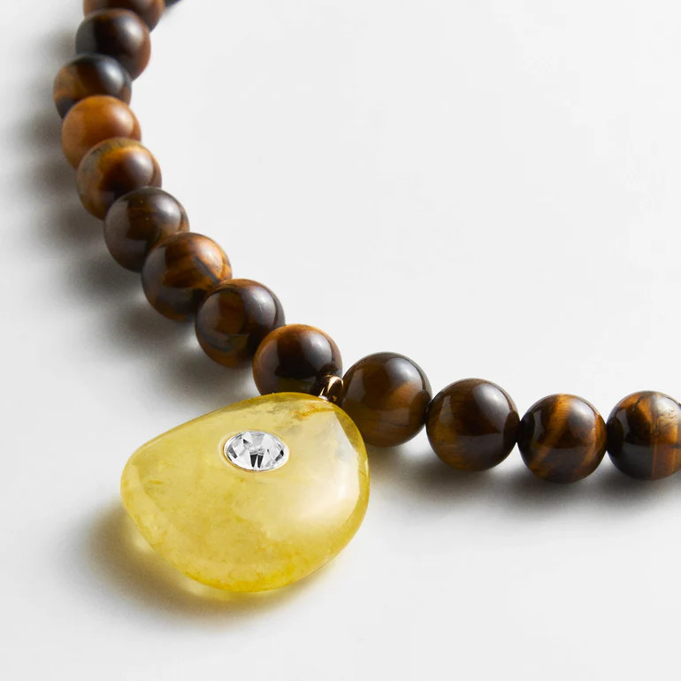 Jamie Semi-Precious Beaded Necklace - Tiger's Eye/Citrine | BaubleBar