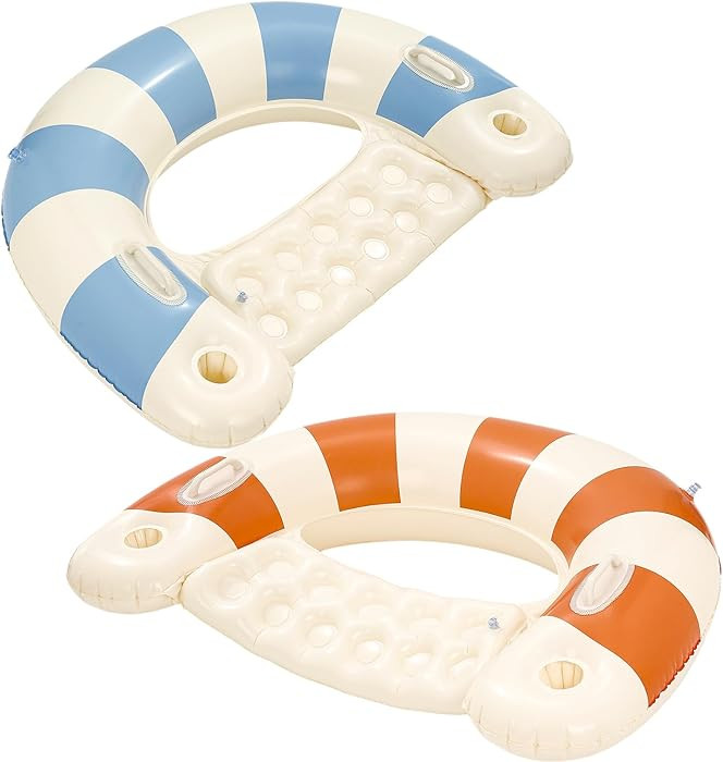 2 Pack Pool Chairs with Cup Holders-Inflatable Pool Floats for Adult,Blow up Floats Chair,Striped... | Amazon (US)