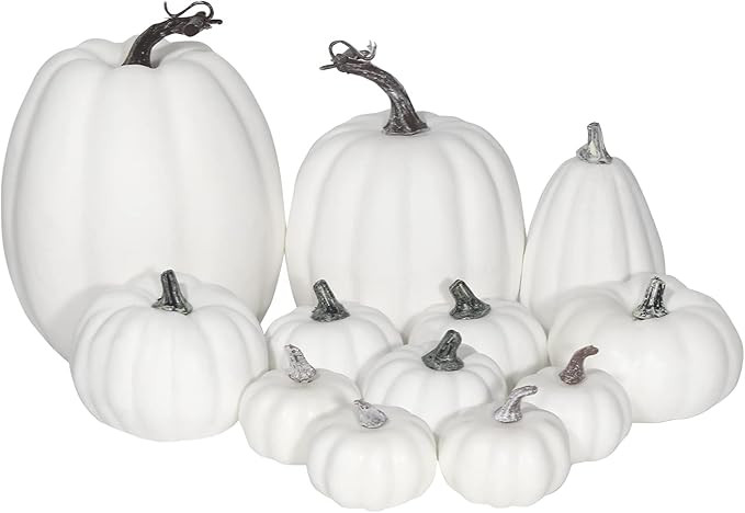 CCINEE 12PCS White Artificial Pumpkins,Assorted Size Foam Pumpkins for Halloween Thanksgiving Fal... | Amazon (US)