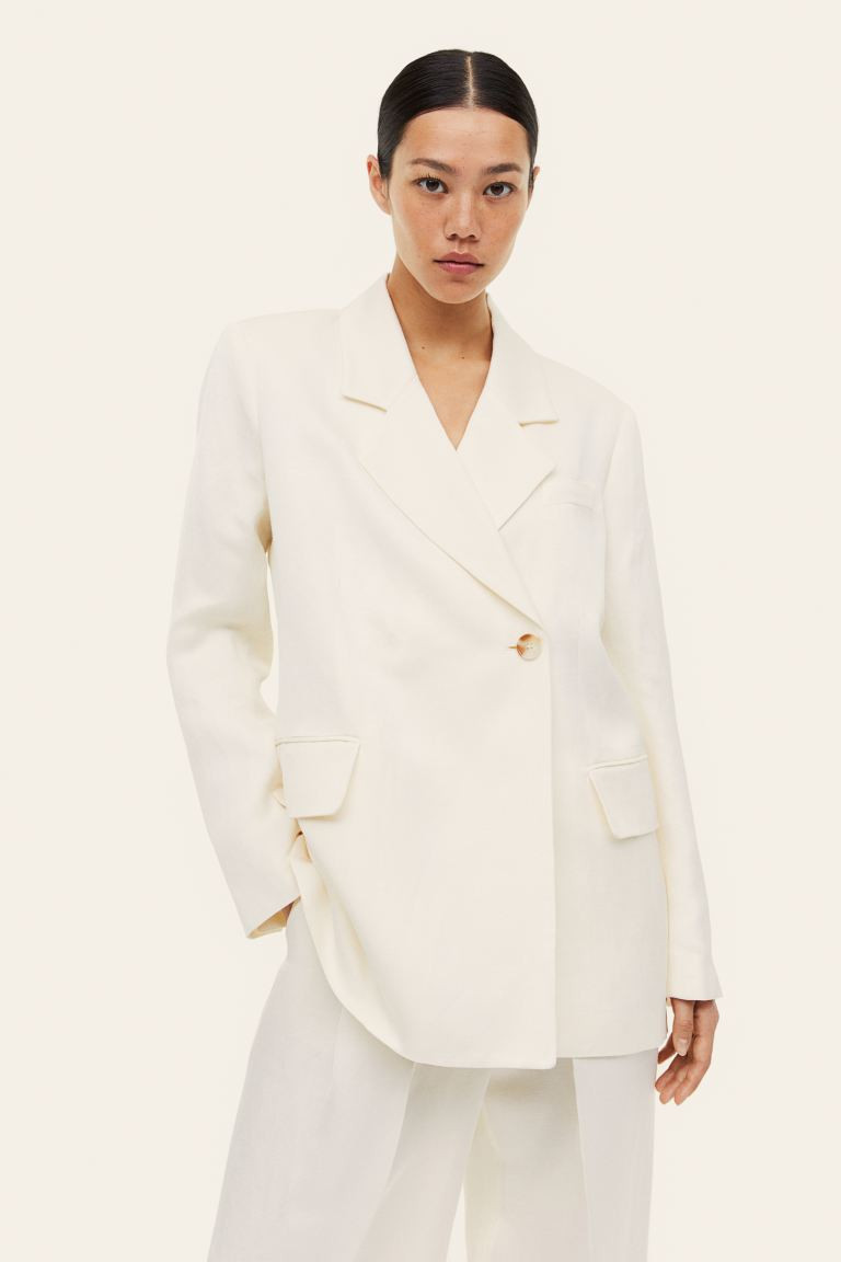 Blazer à fermeture croisée en lin mélangé | H&M (FR, IT, ES, PT, BE)
