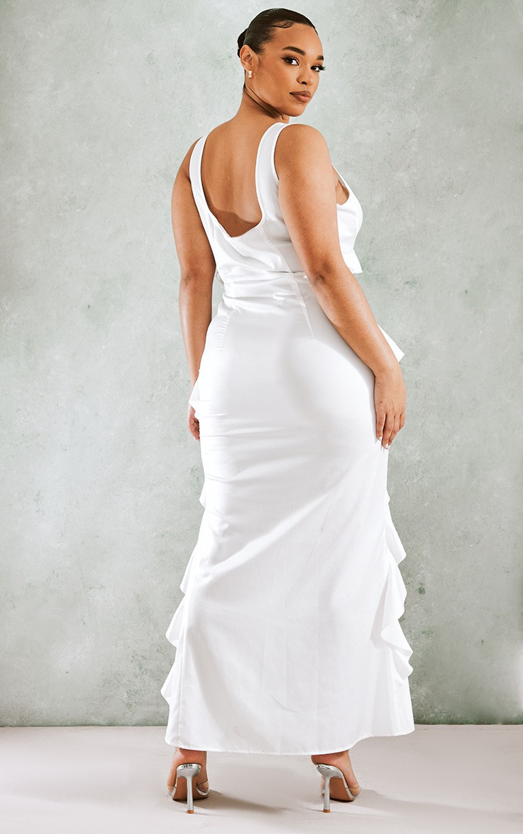 Plus White Satin Frill Layered Midaxi Dress | PrettyLittleThing US