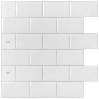 LONGKING 12 in. x 12 in. White Vinyl Subway Peel and Stick Decorative Wall Tile Backsplash (10-Pa... | The Home Depot
