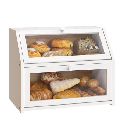 Farmhouse Bread Box For Kitchen Countertop Bread Box Double Layer Bamboo Wooden Extra Large Capacity Bin Kitchen Food Storage Container(White) | Wayfair North America