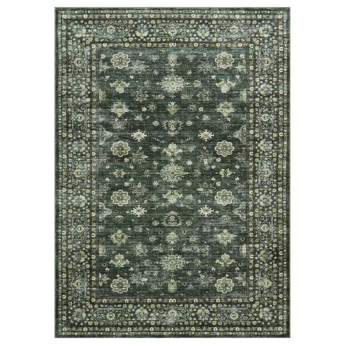 Area Rug 8'x10' Indoor Vintage Living Room Carpet Washable Distressed Rug Green Floral Bedroom Ru... | Target
