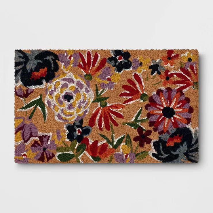 1'6"x2'6" Floral Coir Doormat Green - Threshold™ | Target