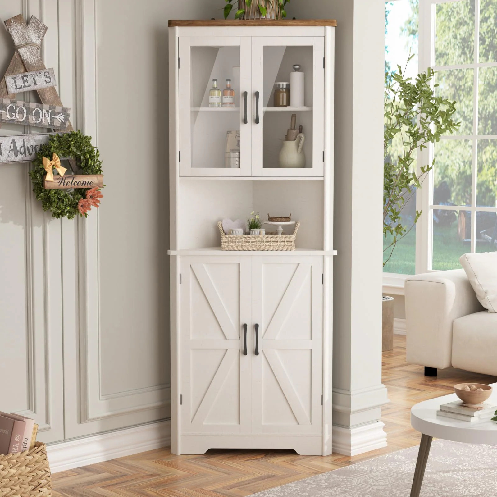 Vabches 67-in H White Tall Farmhouse Corner Cabinet one_size | J1S051BS0M | Lowe's