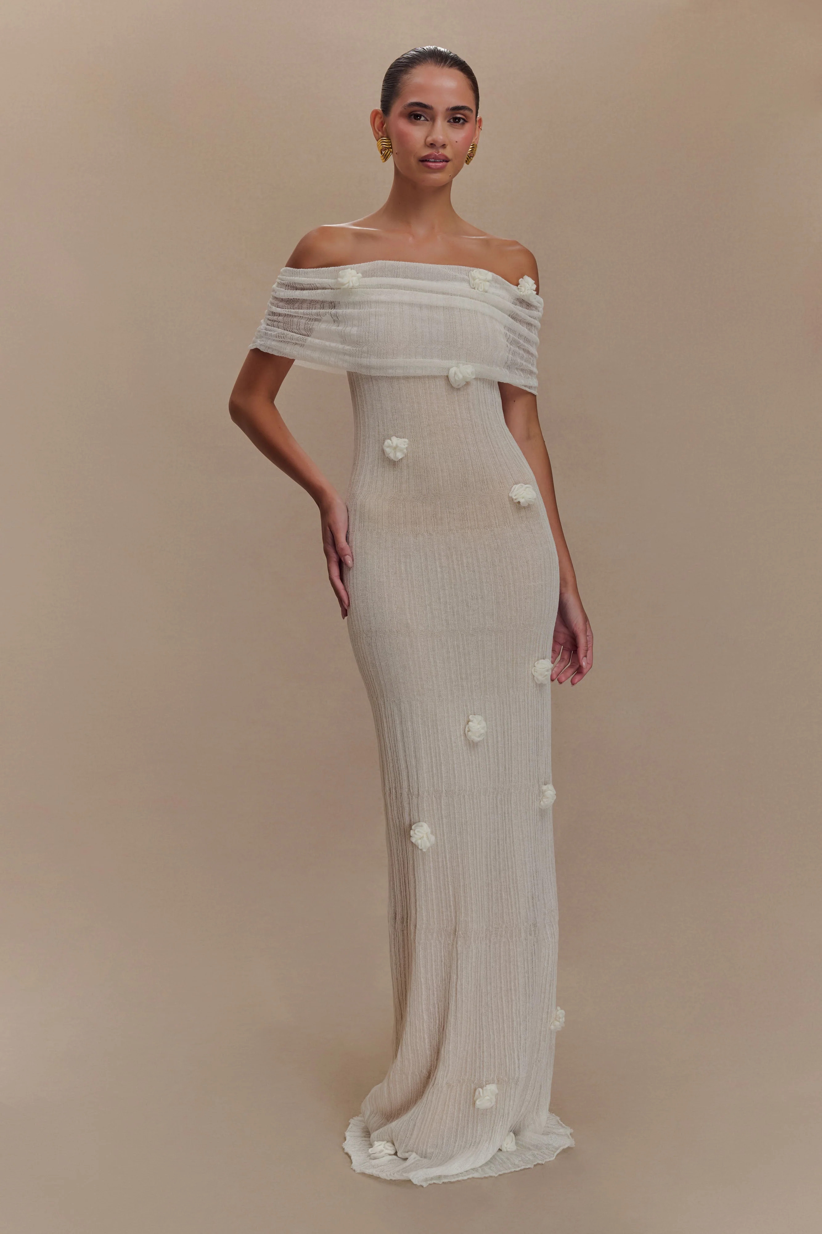 Brynn Orchid Knit Maxi Dress - Ivory | MESHKI US