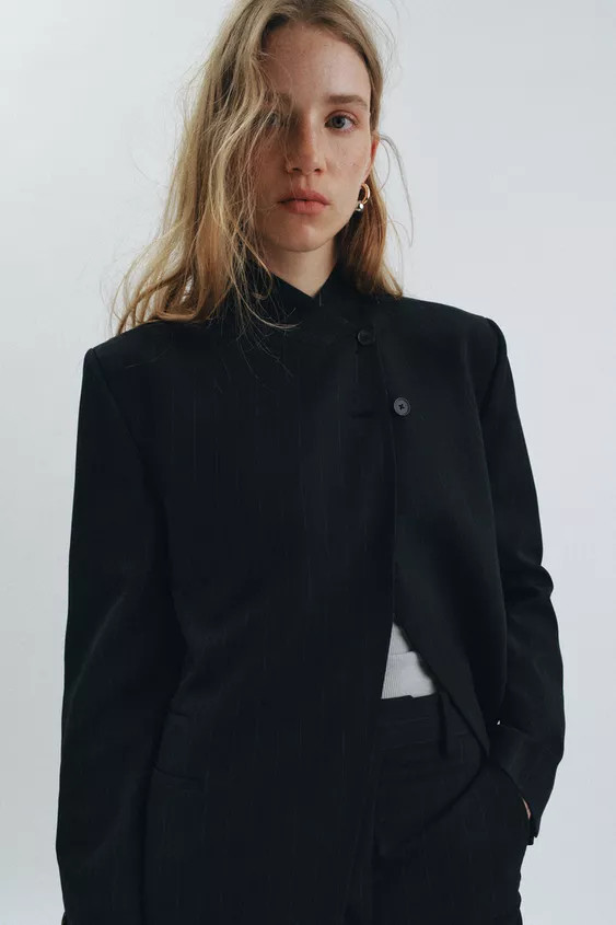HIGH NECK PINSTRIPE BLAZER ZW COLLECTION | Zara UK