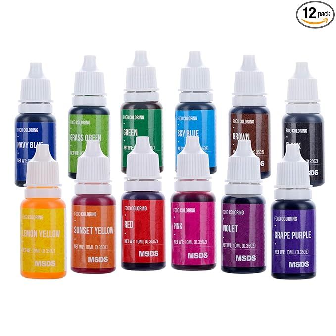 12 Color Cake Food Coloring Set, Nomeca Food Grade Vibrant Food Color Liquid Dye Tasteless for Ba... | Amazon (US)