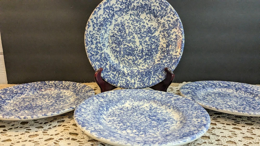 Set of 4 Hand Painted Italian Blue Spongeware Side Plates / Exclusively for the Cellar Macys New ... | Etsy (US)
