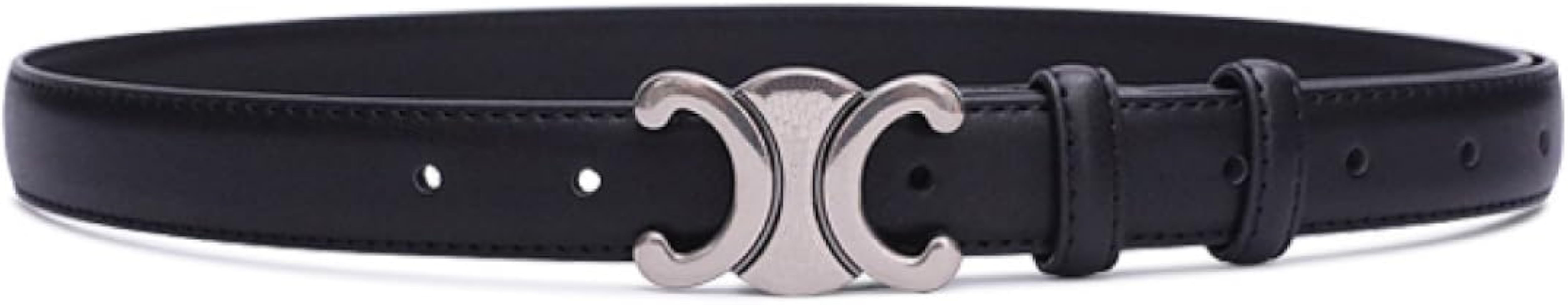 Women Fashion Genuine Leather Skinny Thin Waist Belt for Jeans Dress Golf, Adjustable | Amazon (US)