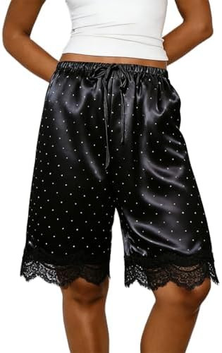 Women's Y2K Satin Lace Bermuda Shorts Polka Dot Elastic Waist Coquette Slip Pettipants Cute Going... | Amazon (US)