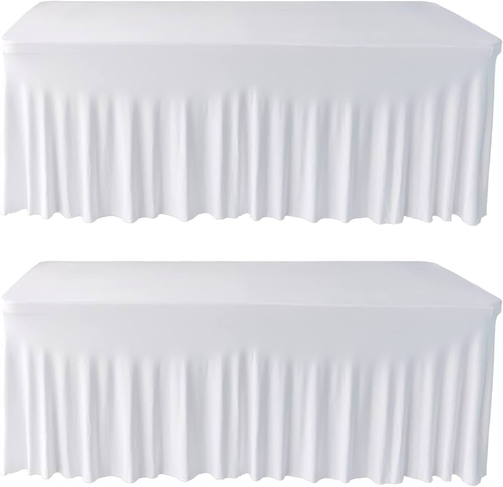 2 Pack 8ft White Spandex Table Skirt Spandex Tablecloth Stretch Fitted Table Cover for 96Lx30Wx30... | Amazon (US)