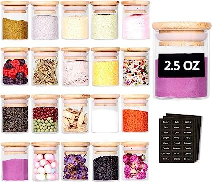 Tzerotone Spice Jar Set,2.5oz 20 Piece Glass Jar with Bamboo Airtight Lids and Labels, Mini Clear... | Amazon (US)