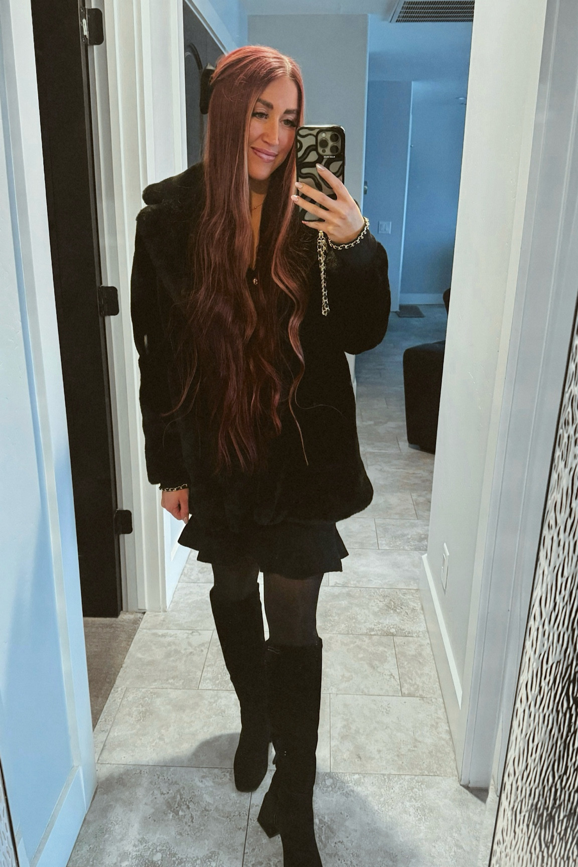 Mob wife meets coquette girl

Black faux fur coat
Black tall suede boots
River island dress
Black chain dress
Black sweater dress
Black tights
Dinner outfit ideas
Mob wife era
Mob wife outfit inspo
Cute black minimalist outfit
Black hair bow
Hair bow hairstyle
Snake phone case
Gold black phone bracelet
iPhone snake case
Taylor swift phone casee

#LTKfindsunder50 #LTKstyletip #LTKSeasonal