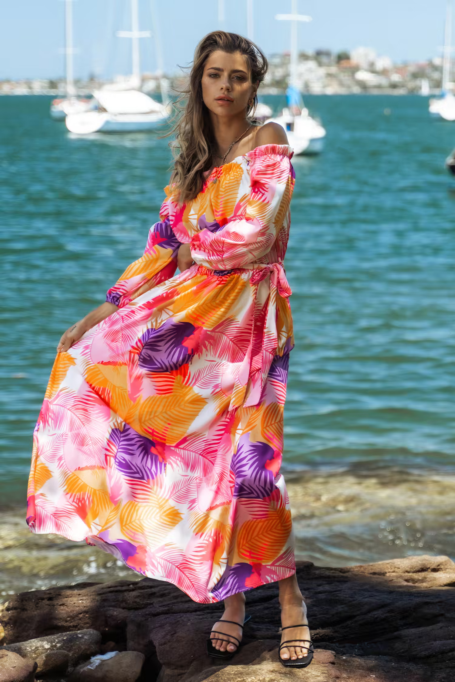 Jolene Belted Tropical Leaf Print Dress
 | Cupshe US