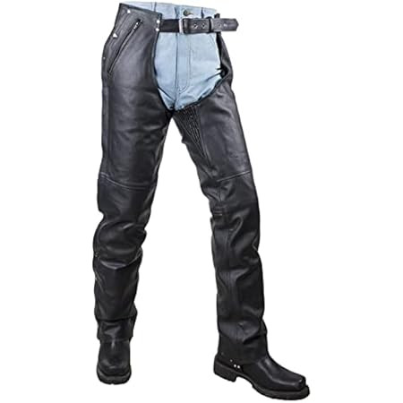 Motorcycle Leather Chaps for Men, Biker Riding Cowboy Chaps, Black Multi-Pocket Split Soft Leathe... | Amazon (US)