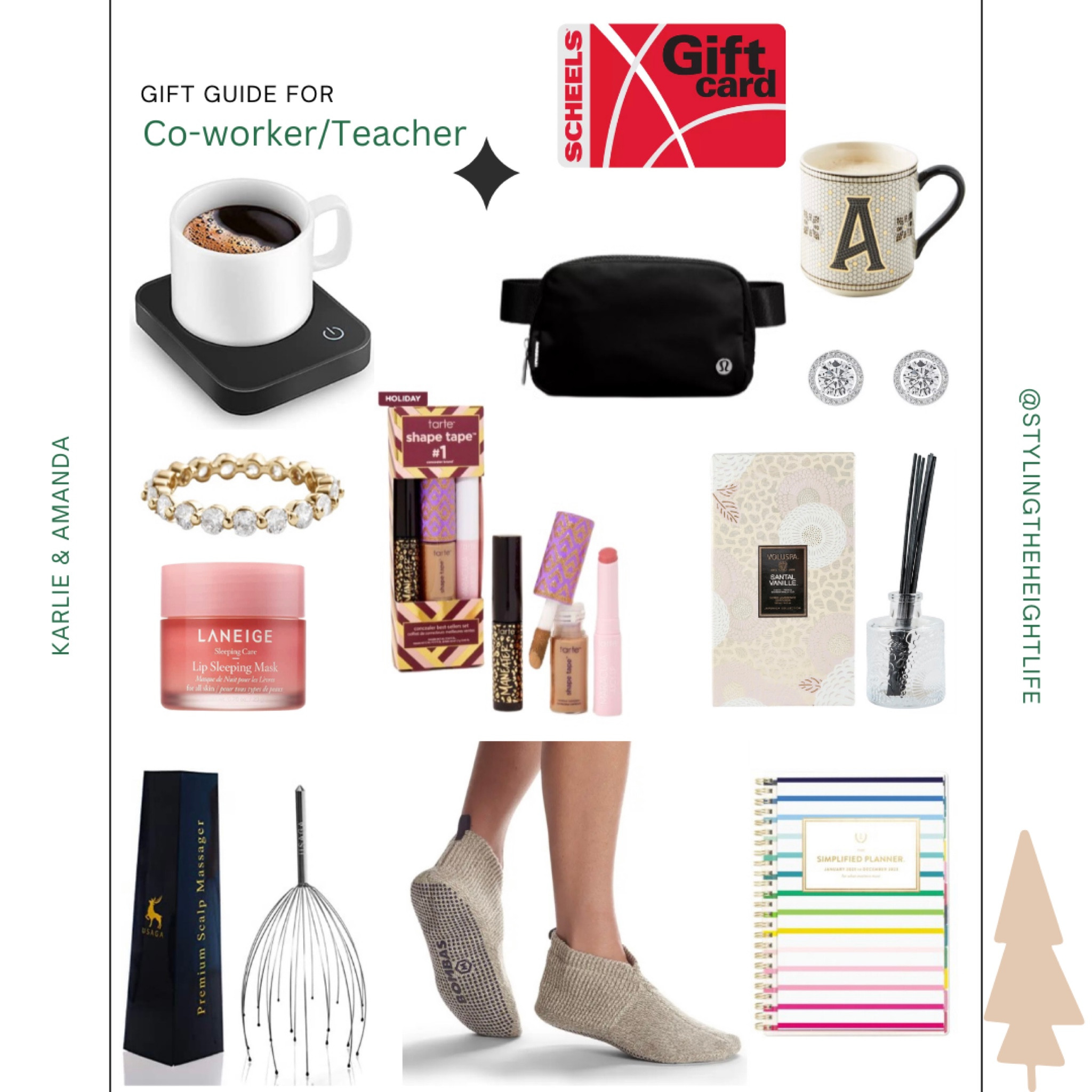 Gift guide Christmas gift ideas for co-worker Gifts for teachers Scheels gift card Anthropology bistro coffee mug Earrings Walmart Lululemon everywhere belt bag Coffee mug warmer Laneige lip mask Scalp massager Bombas knit slippers Planner Reed diffuser Tarte holiday set

#LTKHoliday #LTKSeasonal #LTKGiftGuide