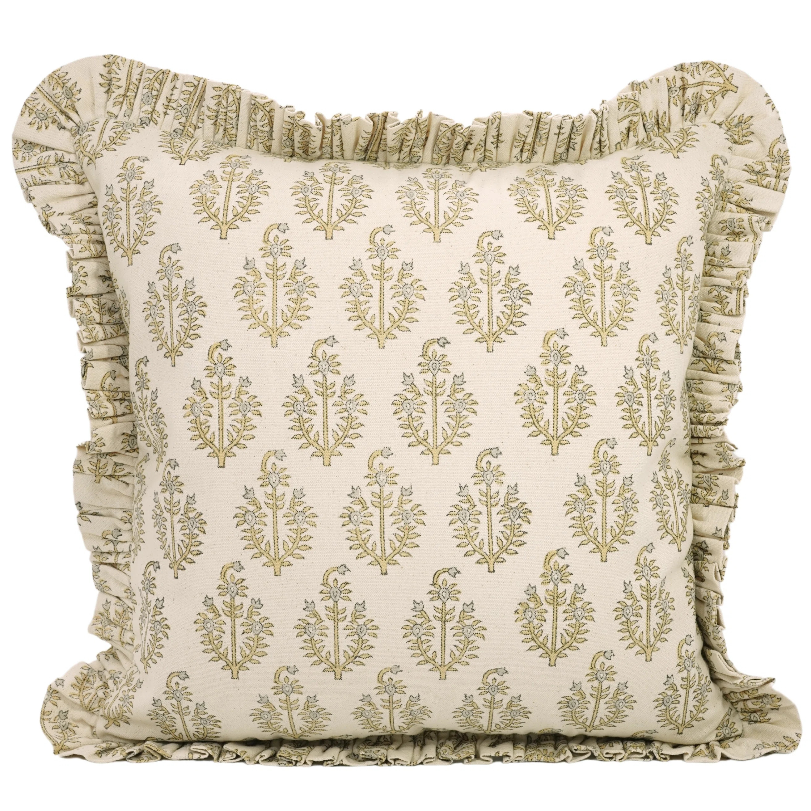Fabdivine Ruffled Soft, Home Decoration Pillow Cover, White, Block Print, Neelgagan | Wayfair | Wayfair North America