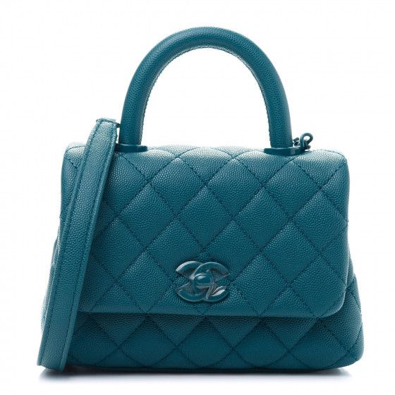 CHANEL Caviar Quilted Incognito Extra Mini Coco Handle Flap Dark Turquoise | Fashionphile