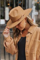 Camel Vegan Leather Double Strap Cowgirl Hat | Magnolia Boutique