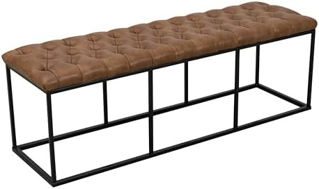 HomePop Faux Leather Button Tufted Decorative Bench with Metal Base, Brown | Amazon (US)
