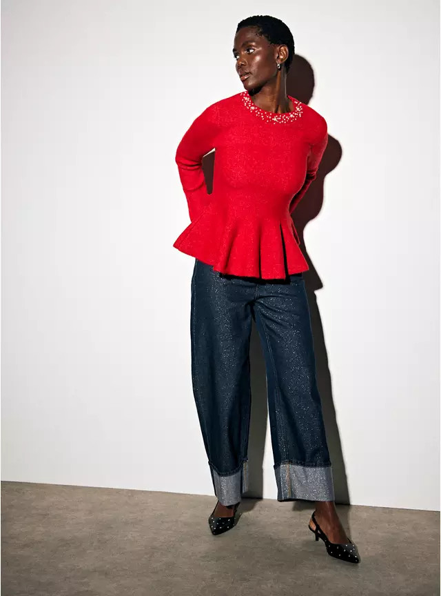 Red Jewel Neck Peplum Knitted Top 8 | Tu Clothing