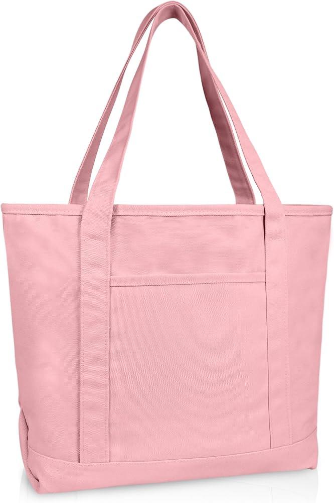 DALIX 20" Solid Color Cotton Canvas Shopping Tote Bag in Light Pink | Amazon (US)
