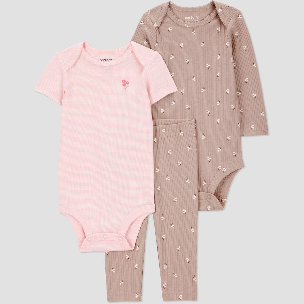 Carter's Just One You® Baby Girls' 3pc Floral Bodysuit Set - Brown 6M | Target