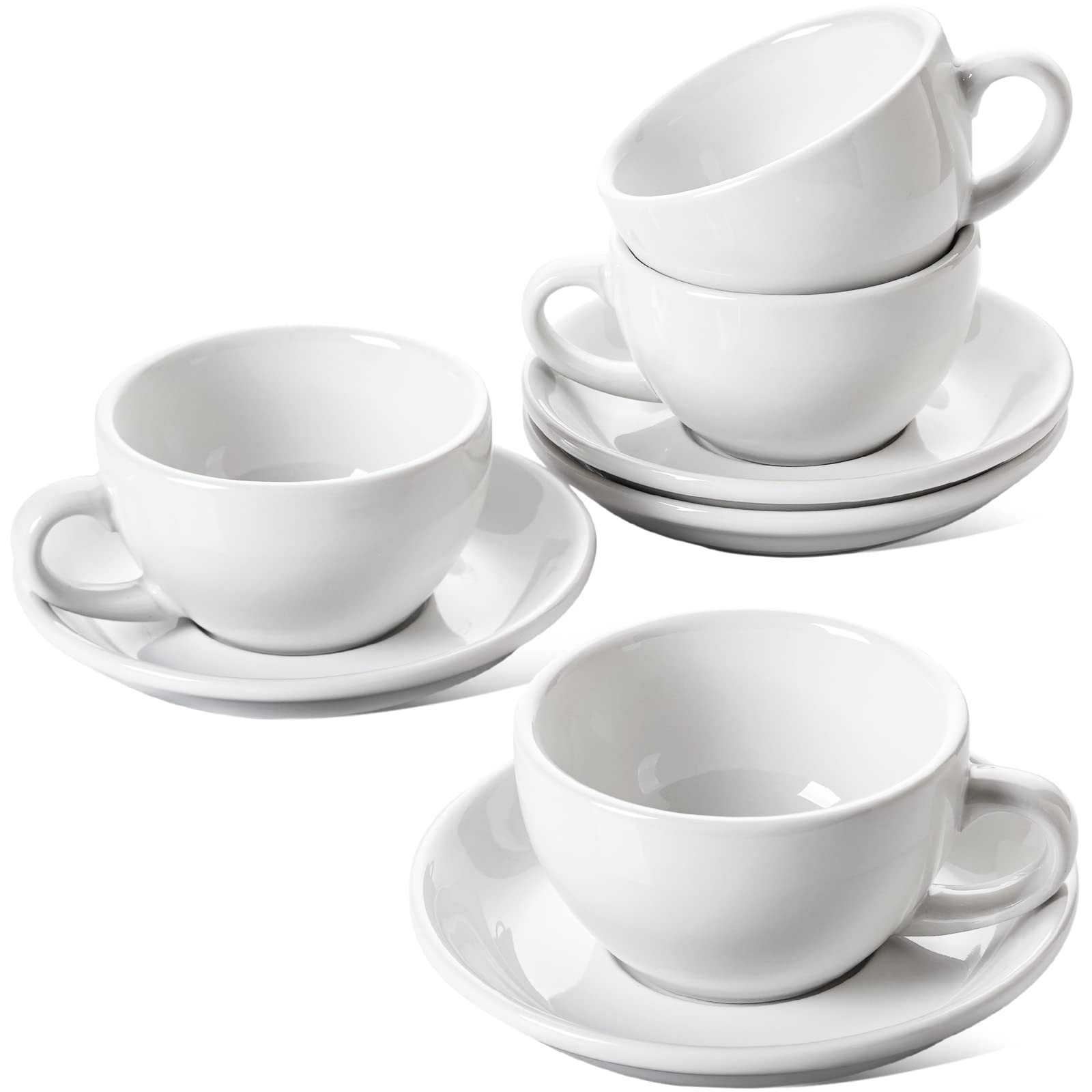 LE TAUCI 8 oz Cappuccino Cups with Saucers, Heavyweight Ceramic Large Coffee Cup for Au Lait, Dou... | Amazon (US)