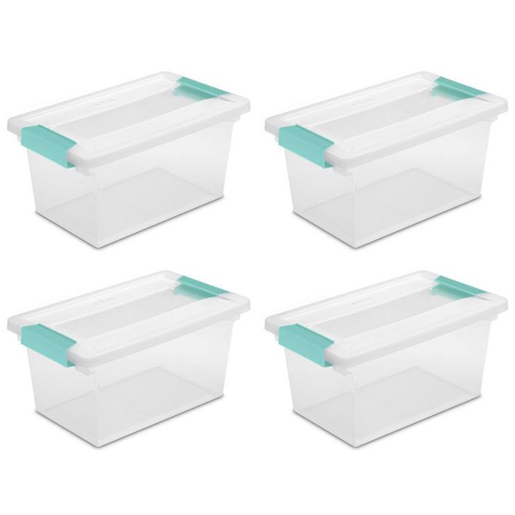 Sterilite Medium Stackable Clear Plastic Storage Tote Container with Clear Latching Lid & Green C... | Target