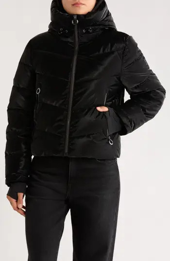BCBGeneration Hooded Faux Fur Lined Water Resistant Puffer Jacket in Black at Nordstrom Rack, Size Small | Nordstrom Rack