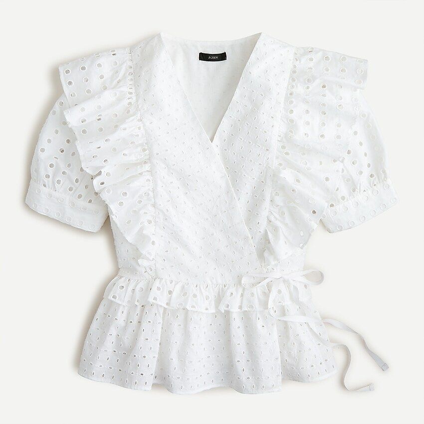 Ruffle wrap top in eyelet | J.Crew US