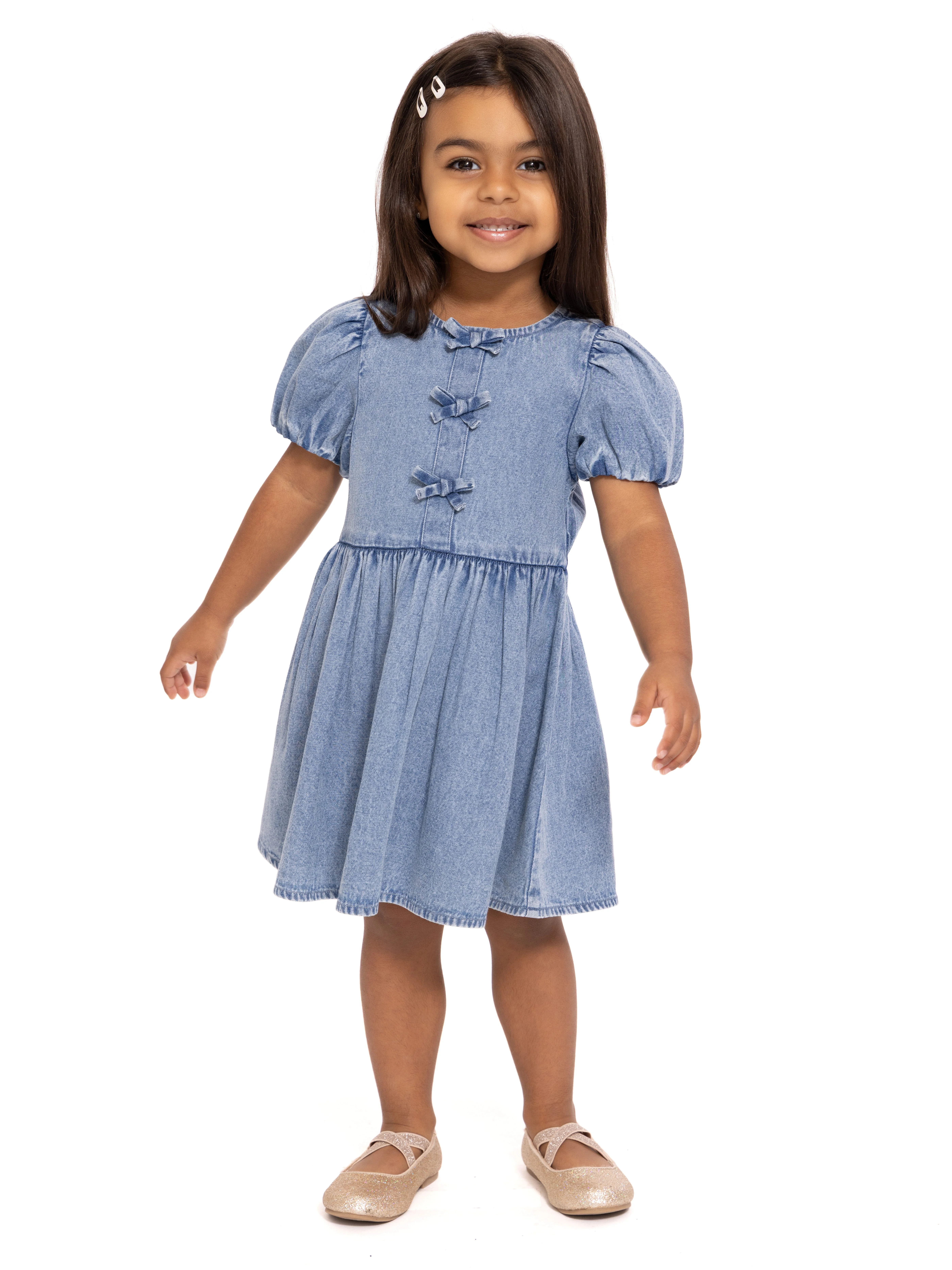 Wonder Nation Toddler Girls Denim Dress with Bubble Sleeves, Sizes 12M-5T | Walmart (US)