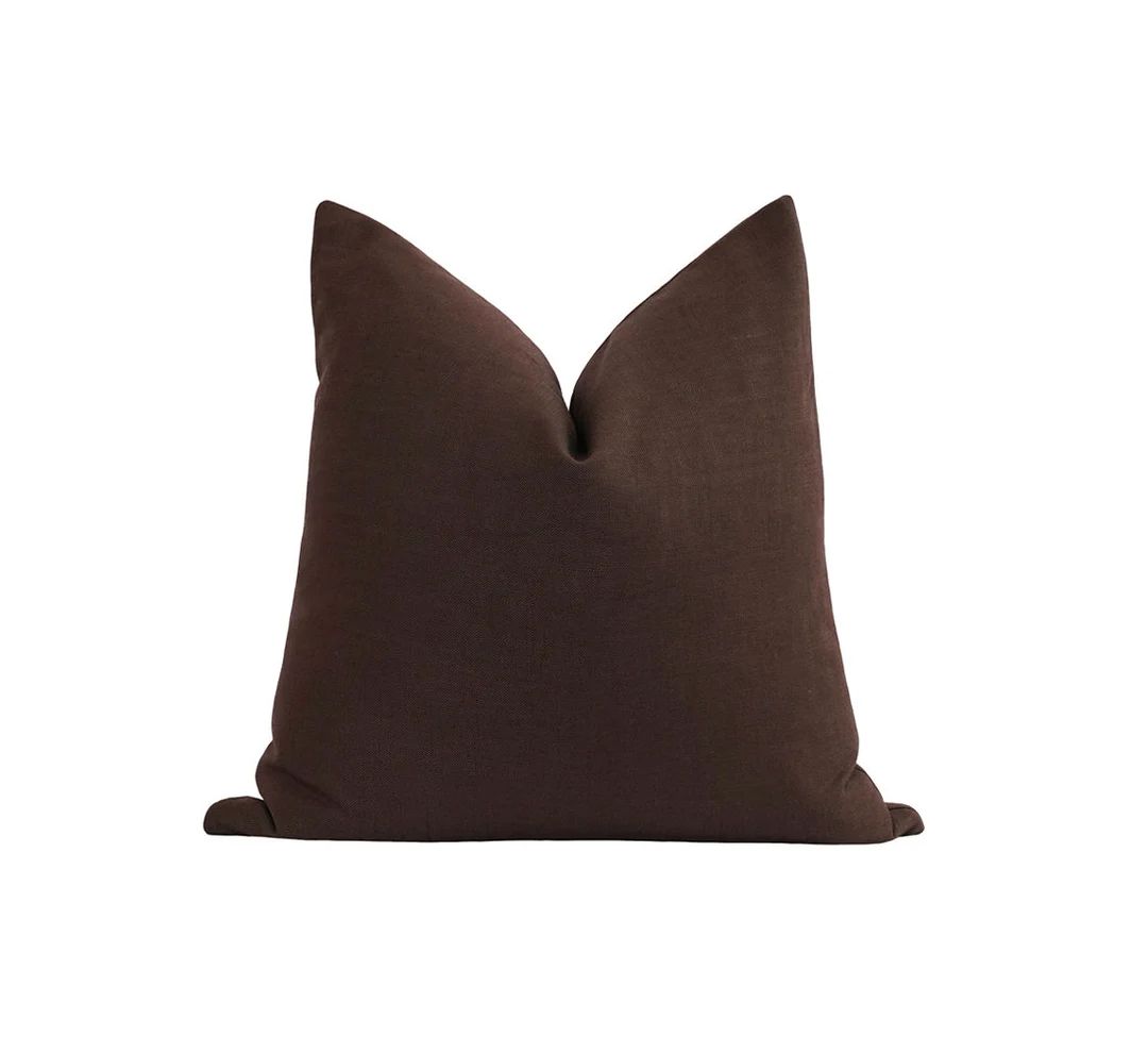 Dark Brown Linen Pillow Cover, Walnut Decorative Pillow, Linen Cushion Cover, 18 20 22 Brown Line... | Etsy (US)