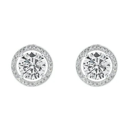 Cate & Chloe Ariel 18k White Gold Halo CZ Stud Earrings, Silver Simulated Diamond Earrings, Round... | Walmart (US)