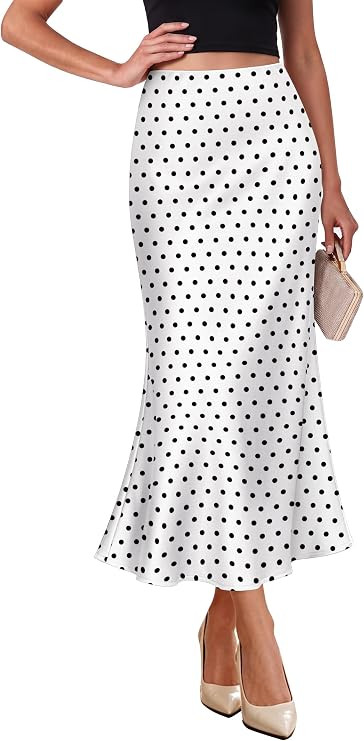 Silky satin midi skirt, hidden elastic high waist, sizes XS–XL for daily & party wear | Amazon (US)