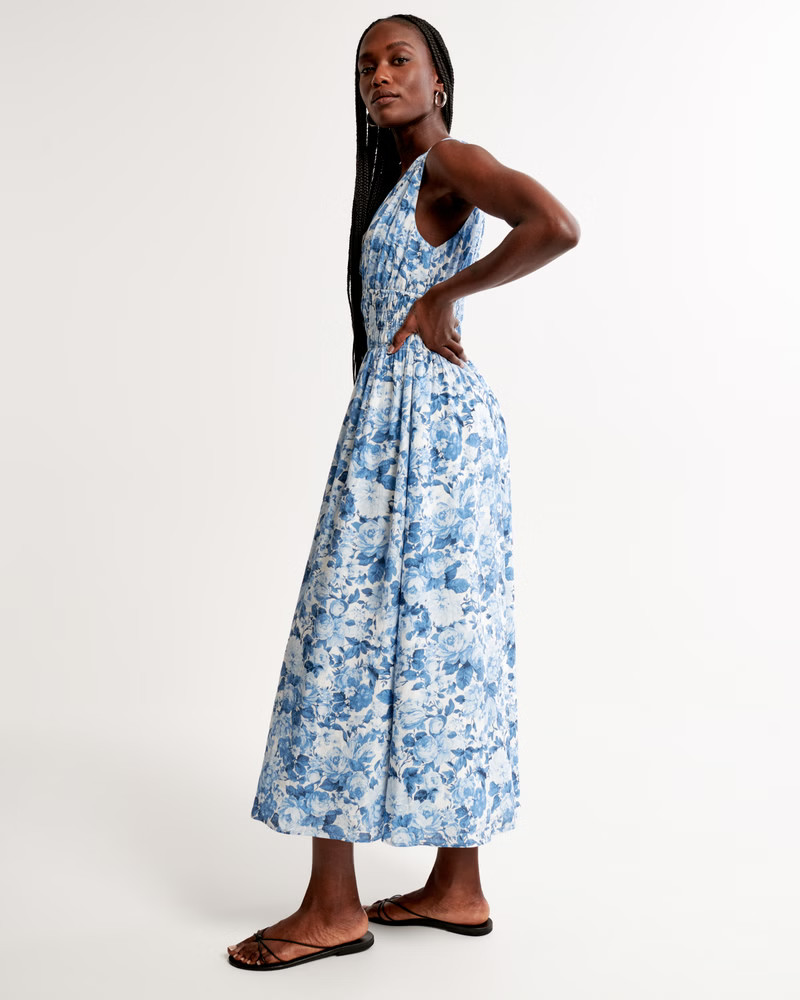 Crinkle Textured Smocked Waist Maxi Dress | Abercrombie & Fitch (US)