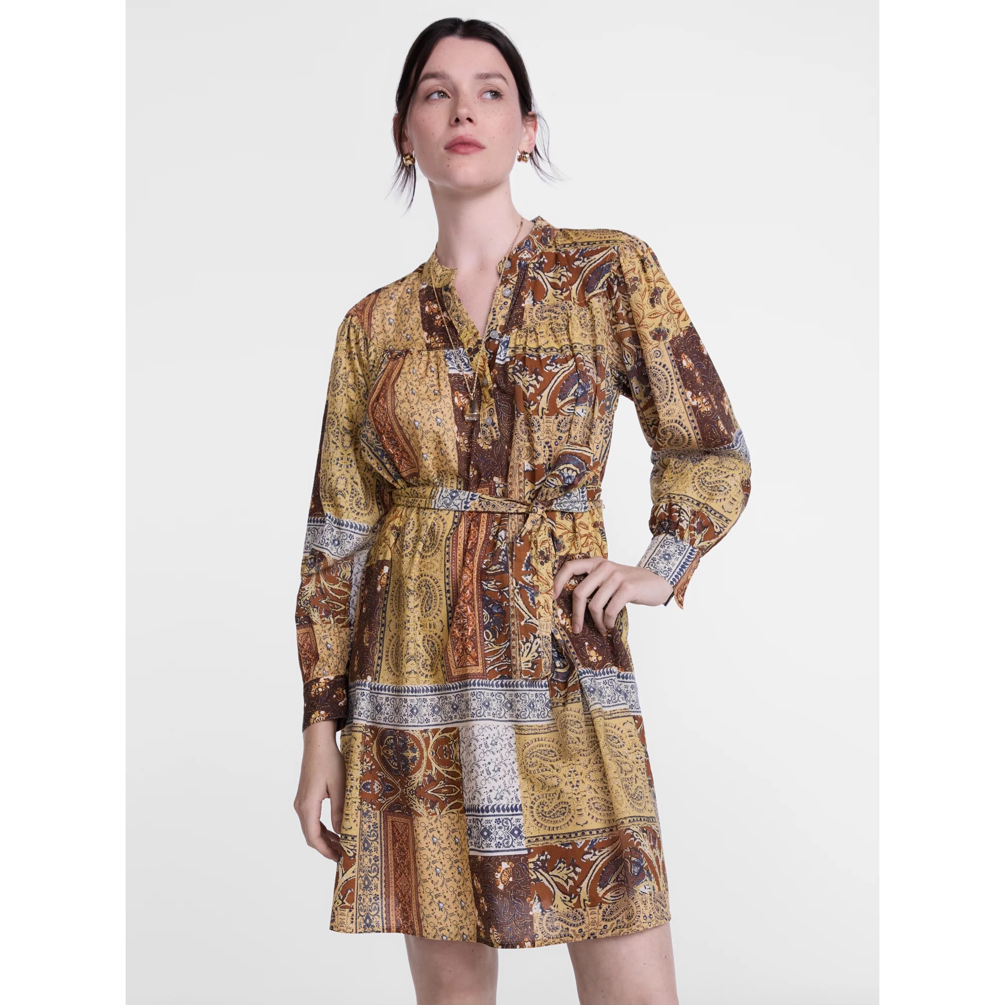 Scenario Women's Band Collar Shirtdress with Long Sleeves, Sizes XS-XXXL | Walmart (US)