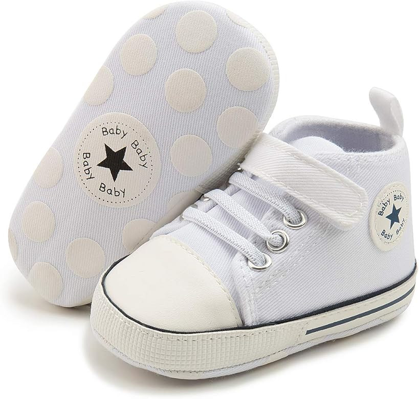 Baby Girls Boys Shoes Soft Anti-Slip Sole Newborn First Walkers Star High Top Canvas Denim Unisex... | Amazon (US)