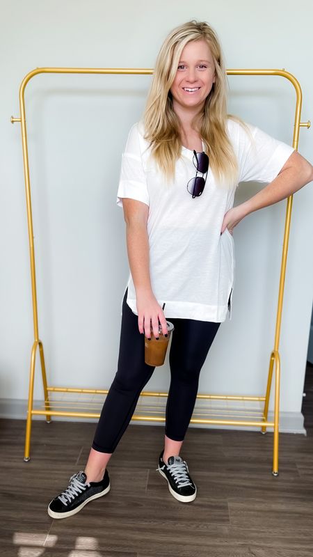 Simple look that can under layers! I love this longer tunic t from Zella! 
Perfect for leggings! 
Postpartum fashion// maternity// fall fashion // petite blogger// petite style// leggings// layering // layers // tunic // white tunic // leggings// sneaker look// fashion style 

#LTKbump #LTKsalealert #LTKstyletip