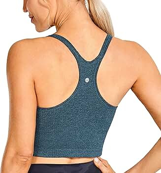 CRZ YOGA Women's Longline Seamless Ribbed Sports Bra Padded Wireless Racerback Yoga Bras Crop Tan... | Amazon (US)